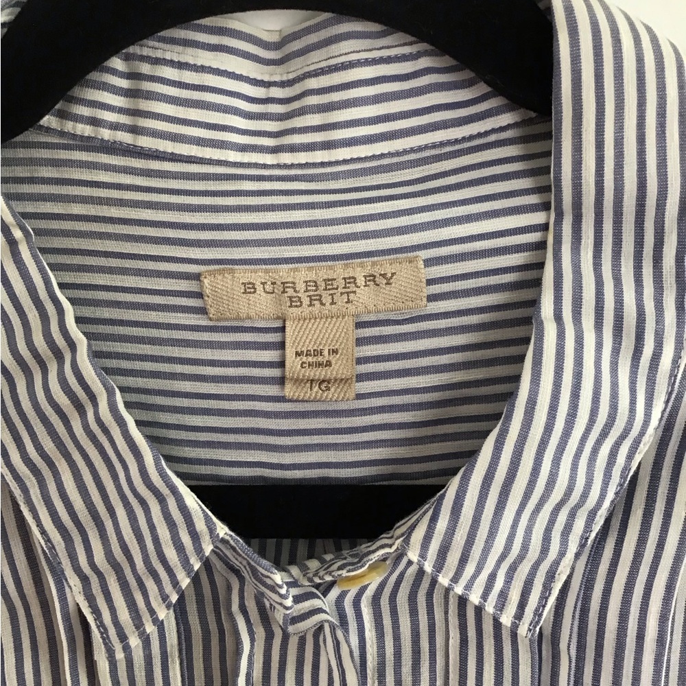 Burberry Brit Women's Long Sleeve Cotton Striped Blue Shirt Sz. LG - Picture 2 of 4